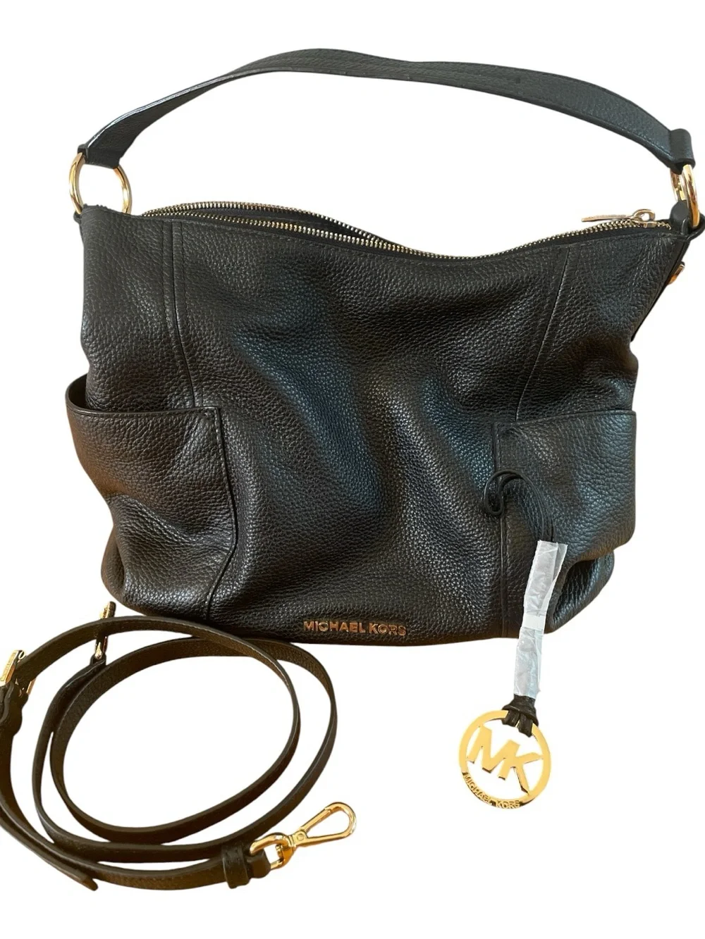 Michael Kors Bedford Convertible Hobo Bag Black Pebbled Leather Crossbody